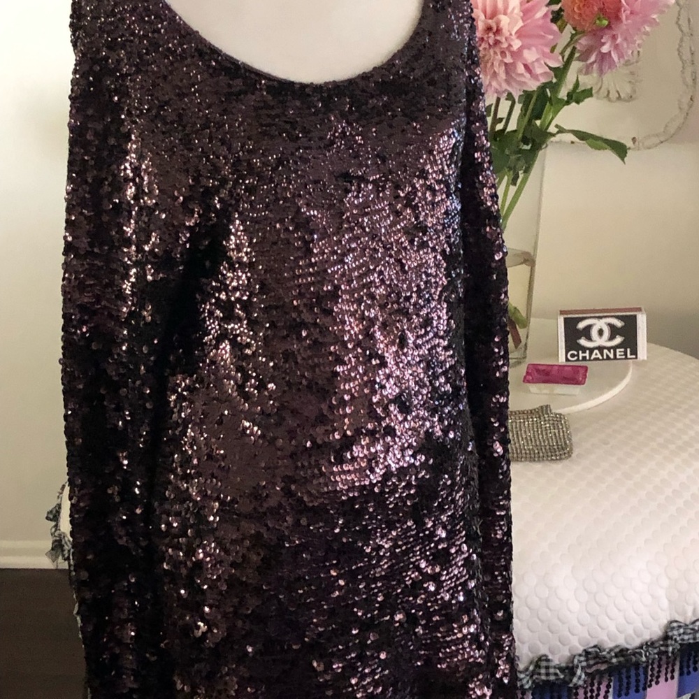 Donna Karan NY cashmere & sequin tunic wine color